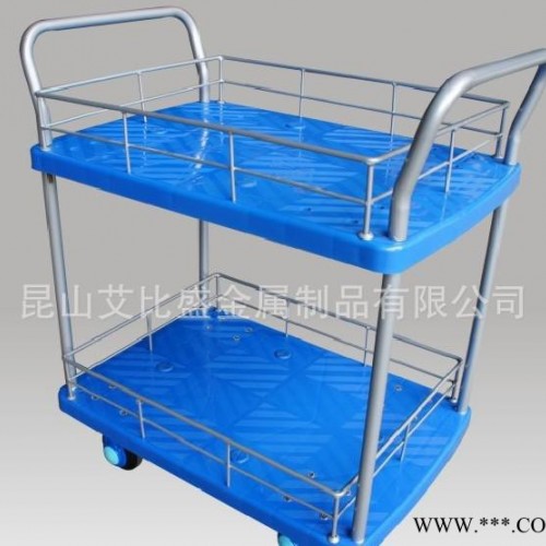 **藍(lán)色塑料板靜音手推車，150KG雙層推車