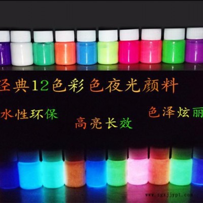 duchr大彩 高亮長(zhǎng)效夜光粉12色彩色夜光粉水油性兩用發(fā)光顏料