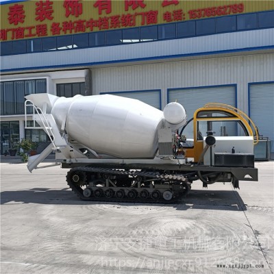 高配置橡膠履帶罐車 建筑工地攪拌混凝土運輸車 3方農用水泥罐車