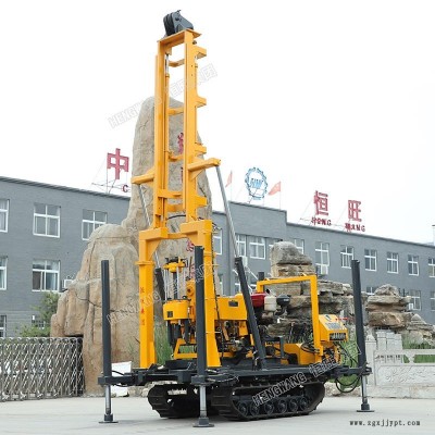 履帶液壓打井機廠家水井鉆機 恒旺農村打井機橡膠履帶水井鉆機巖石鉆井機