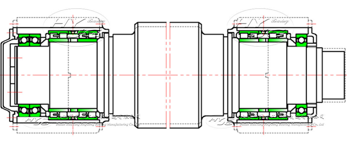 高速四輥軋機(jī)工作輥軸承裝置（工作端：配對角接觸球軸承+四列圓