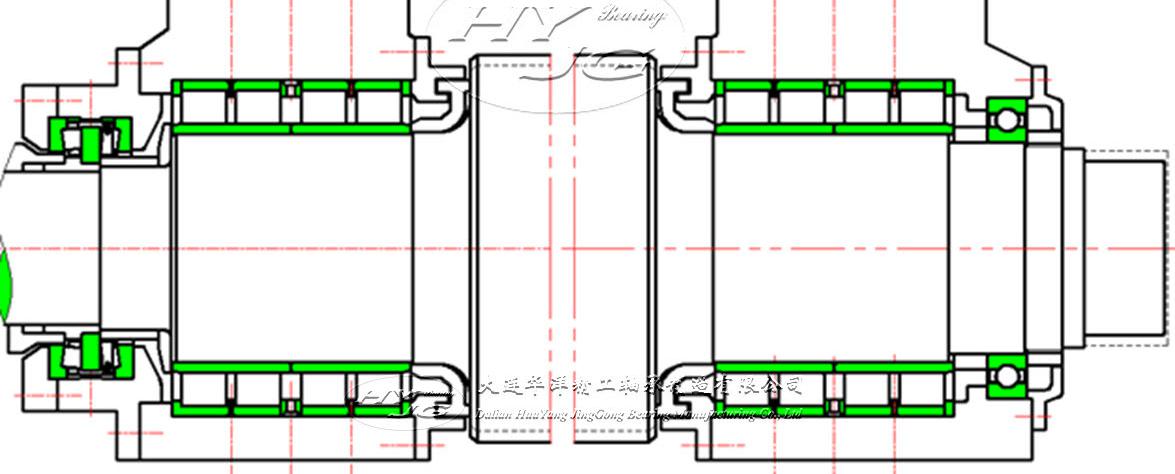 工作輥工作端軸承裝置（配對(duì)角接觸球軸承+四列圓柱滾子軸承）