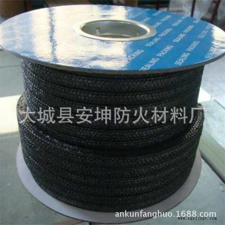 供應山東魯陽黑色四氟盤根黑色聚四氟乙烯石墨膨體盤根耐高溫防腐示例圖1