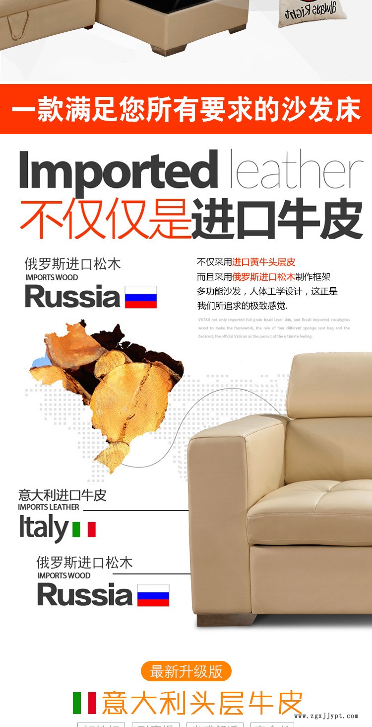 潘神真皮沙發(fā)床氣動(dòng)桿儲(chǔ)物箱頭層牛皮頭枕可活動(dòng)廠家定制送腳踏示例圖3