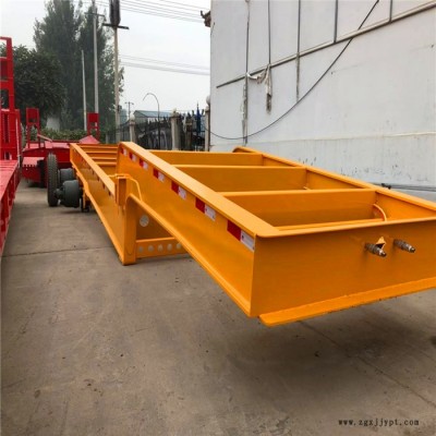 13米低平板運輸半掛車 輪胎外漏式參數(shù) 挖掘機運輸半掛車 彈簧機械爬梯半掛車