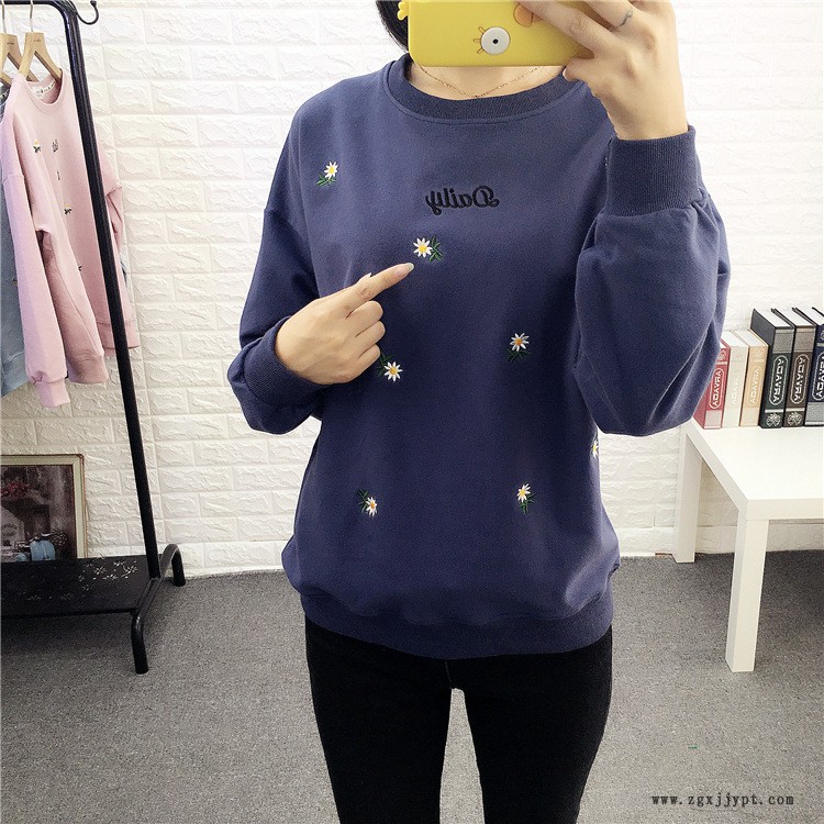 POM春季新款韓版女裝 純棉全刺繡小花寬松加肥衛(wèi)衣女 批發(fā)示例圖5